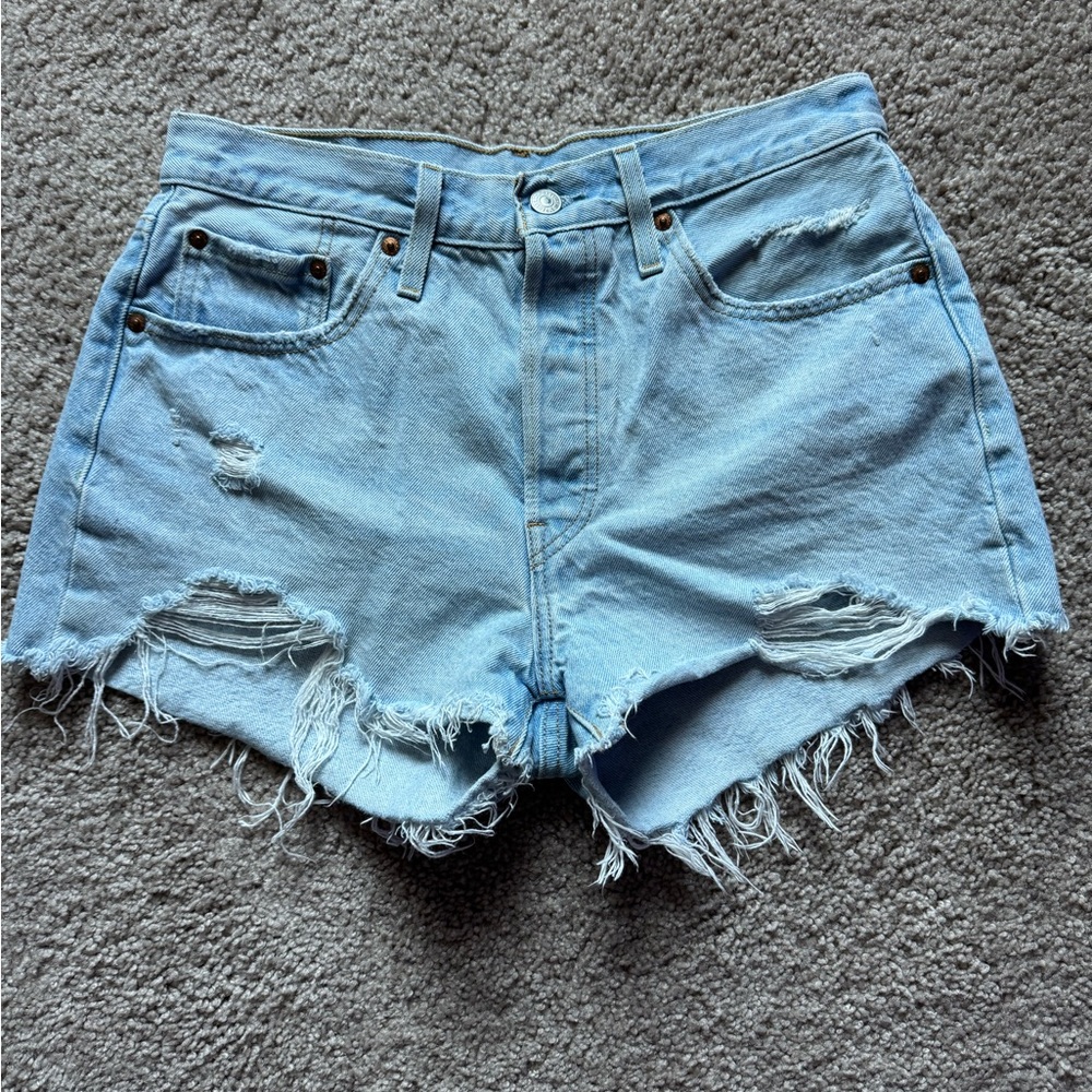 Levi's Light Blue Frayed Denim Shorts